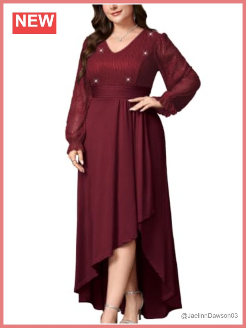 Plus Size Sequin High Low Formal Evening Gown Long Sleeve A-Line Maxi Dress
